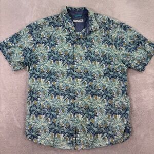 Tommy Bahama Mens Large Pineapple Palm Tree Hawaiian Shirt Tencel Cotton Casual